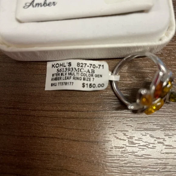Sterling Silver Ring with Amber Accents Leaf Design size 7 - Picture 2 of 4
